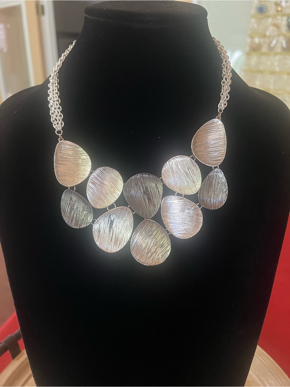 Alfani Silver-Tone Textured Bib Necklace